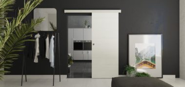 Porte coulissante en applique, coulicool, bricolage, porte, porte coulissante, grande surface, bois, porte bois, moderne, tendance, design, contour de porte, recouvrir dormants, nez de cloison